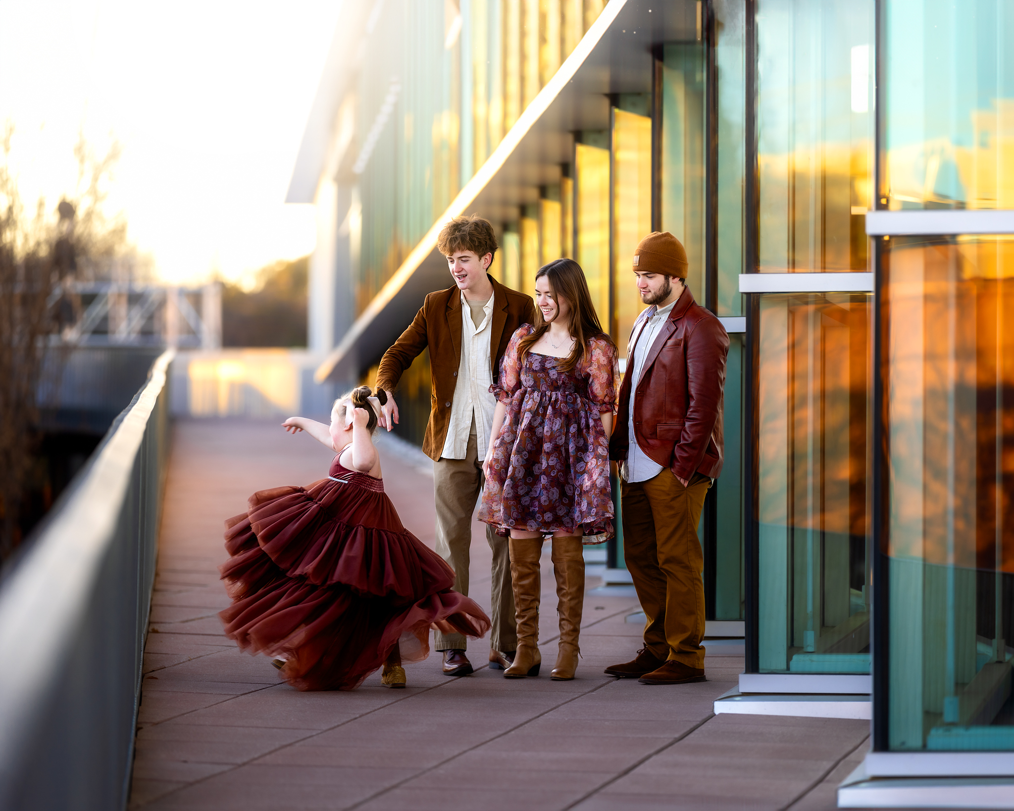 family photos at sunset in downtown raleigh