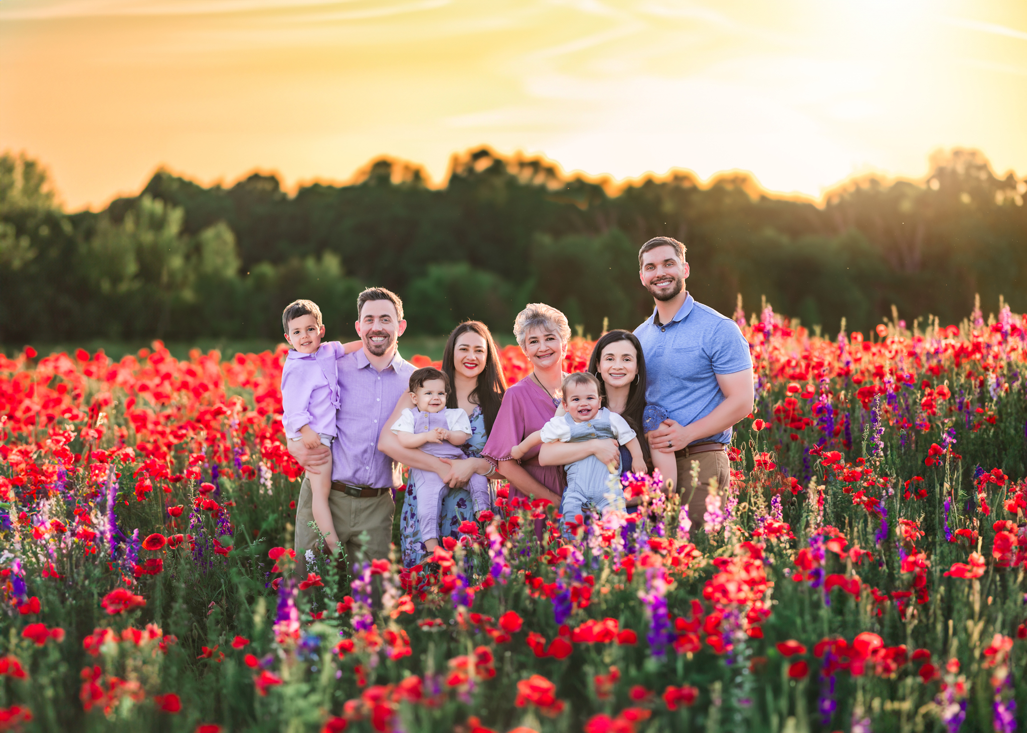 family photos in the Raleigh flower field at Dogwood Farms